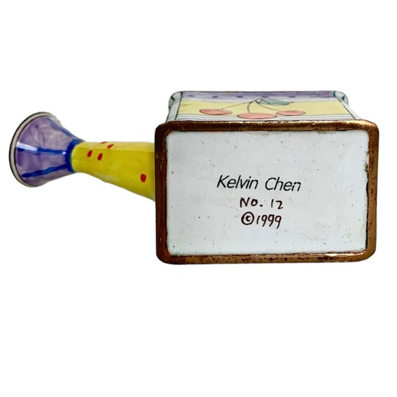 VINTAGE 1999 KELVIN CHEN ENAMEL ON COPPER MINIATURE HAND-PAINTED 🍒 WATERING CAN - Picture 12 of 13